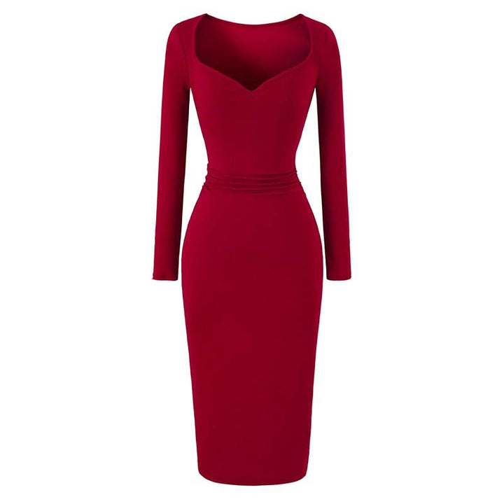 Ladies fitted midi dress with heart-shaped neckline and long sleeves Amarae