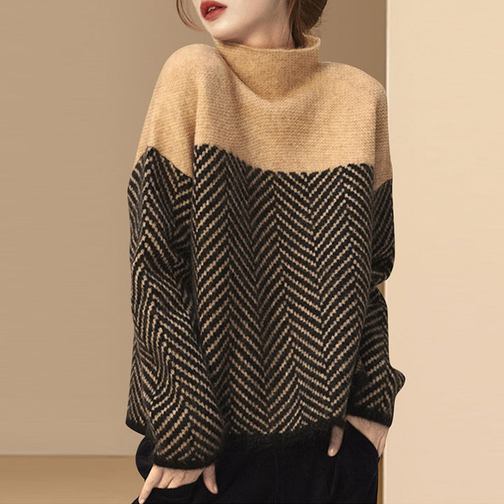 Pull élégant pour femmes avec motif zigzag et col haut Chic & Stil