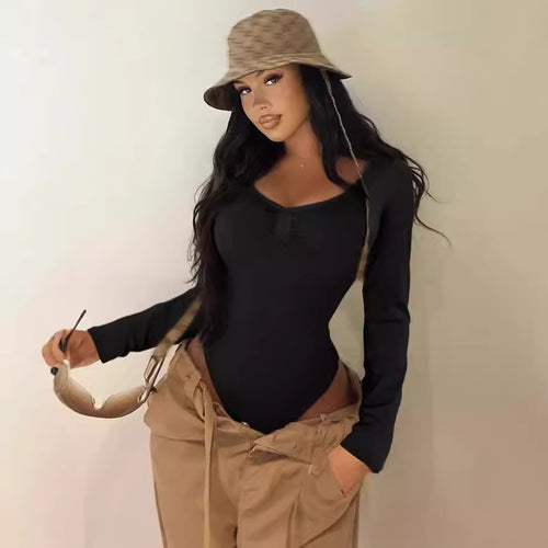 Elegantly tailored long-sleeve bodysuit for women with lace details Amarae
