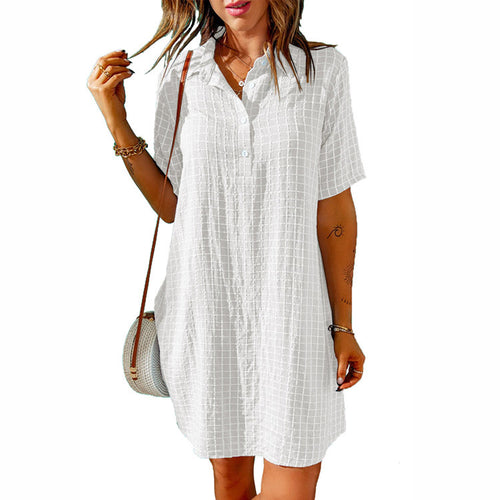 Casual shirt dress for women with checkered pattern and practical pockets Amarae