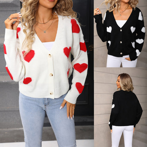 Cardigan pour femme avec motif en cœur et décolleté V profond Chic & Stil