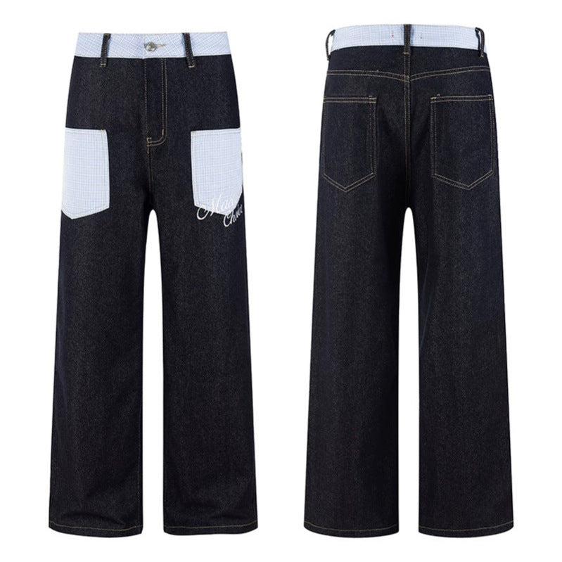 Women's wide denim culottes with checkered pattern pockets and high waist Amarae