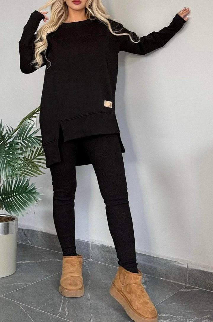 Ladies Casual Long Sleeve Asymmetrical Cut Sweatshirt with Practical Pockets Lune London