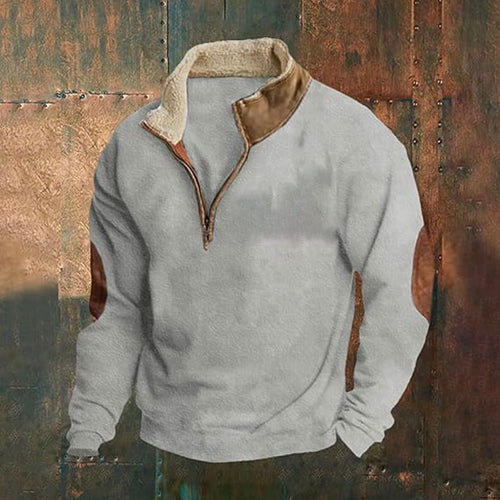 Men's fleece sports sweater with contemporary high collar and fashionable faux leather applications Amarae