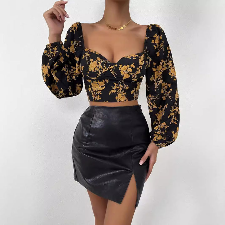 Haut court pour femmes avec motif floral et élégante manche bouffante Chic & Stil