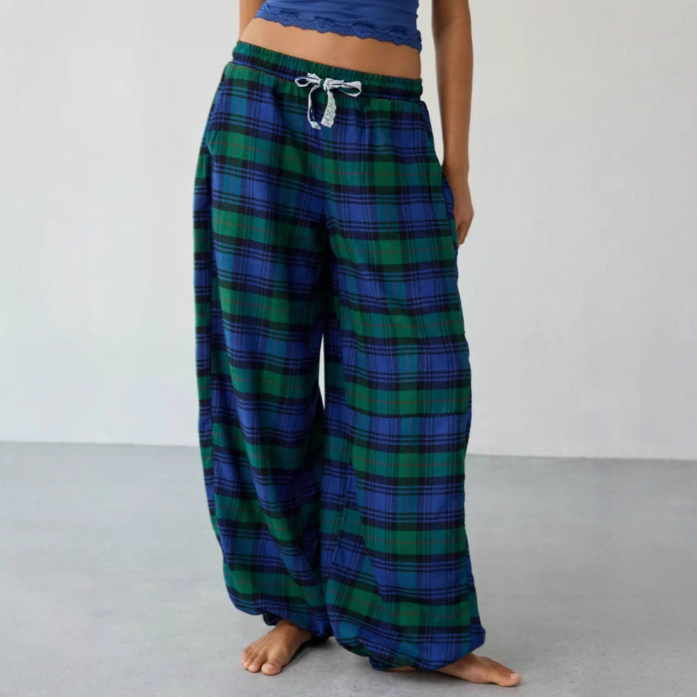 Pantalon à carreaux pour femmes avec jambes larges et taille élastique Chic & Stil