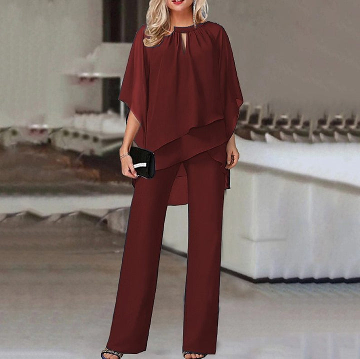 Ladies Elegant Chic Cape Jumpsuit Set