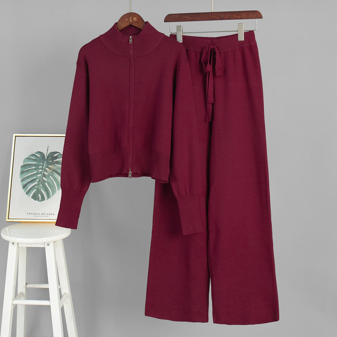 Ensemble de mode féminin tricoté avec col zippé et coupe ample Chic & Stil