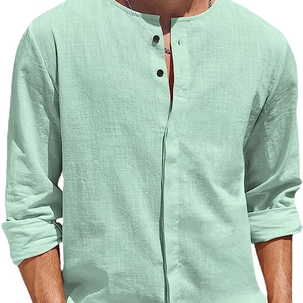 Linen shirt for men with a casual stand-up collar and button placket Lune London