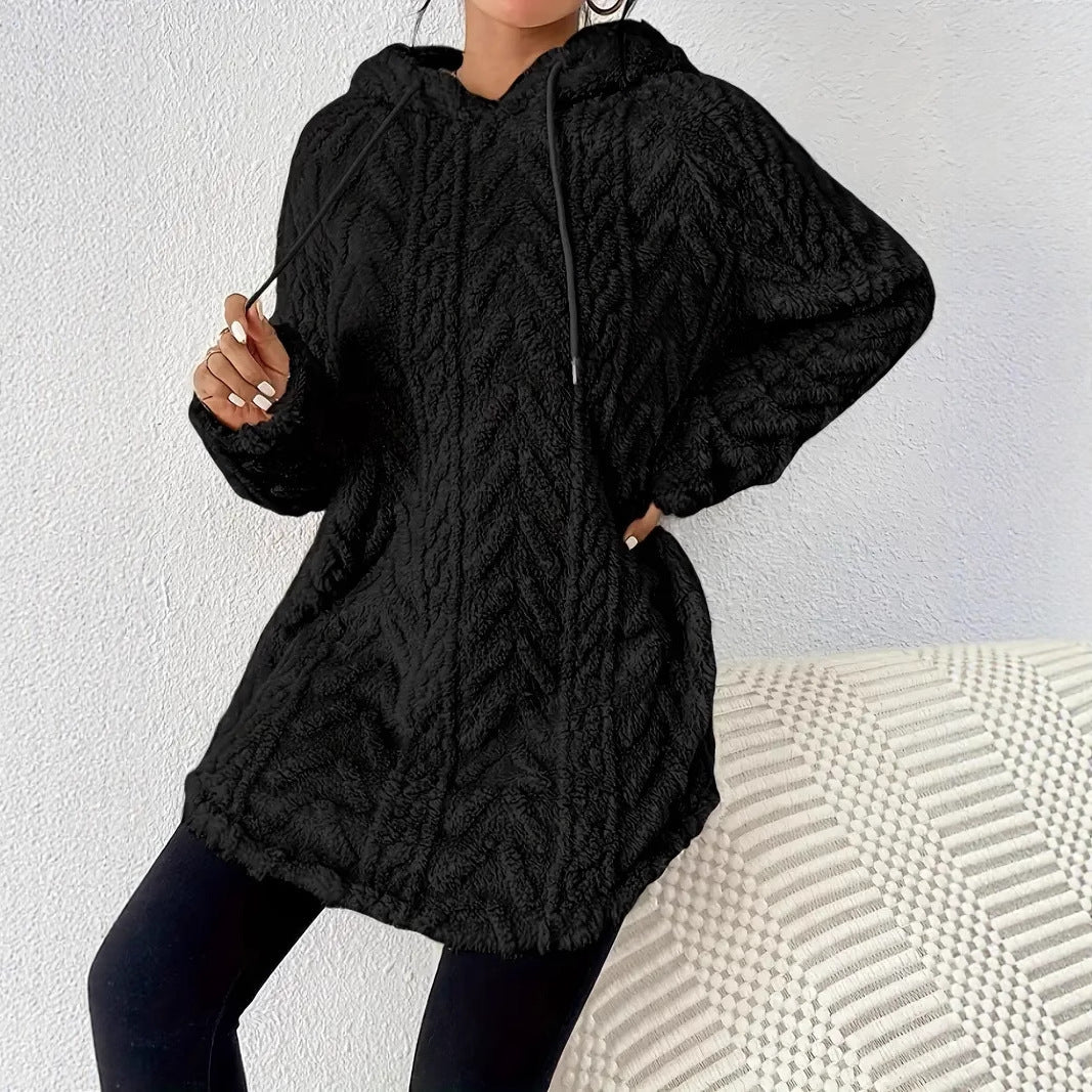 Ladies Plush Hooded Sweater with Braided Design Lune London