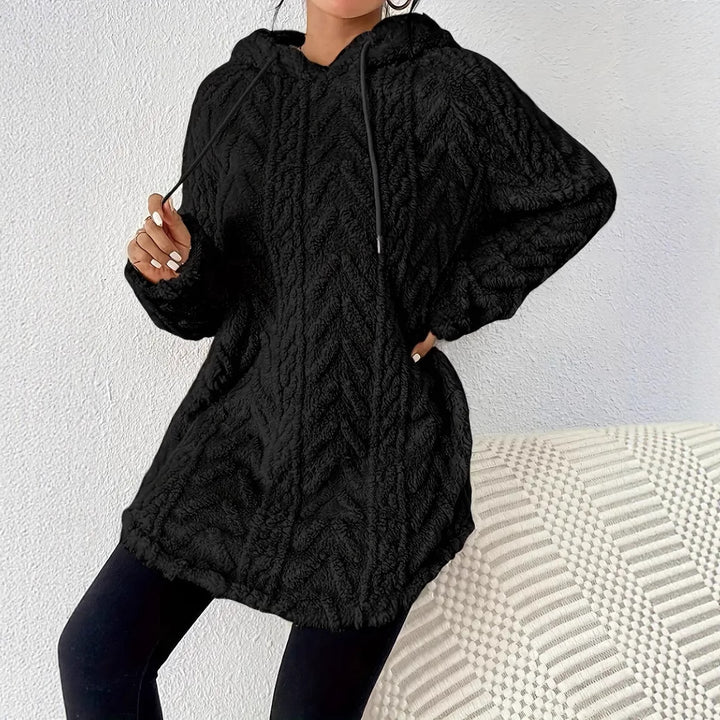 Ladies Plush Hooded Sweater with Braided Design Lune London
