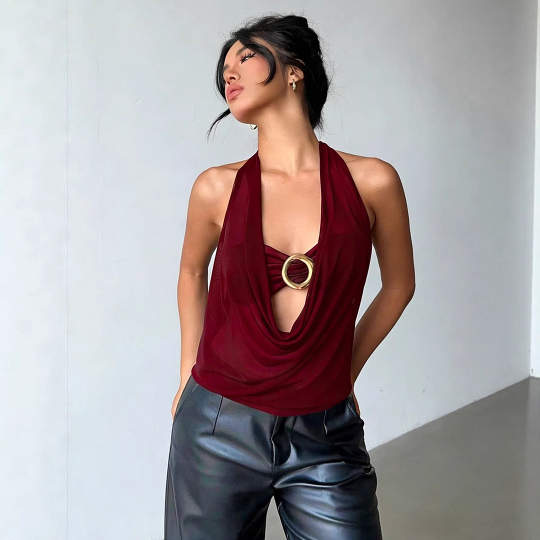 Women High-quality Wrap Top with Decorative Ring Detail Lune London