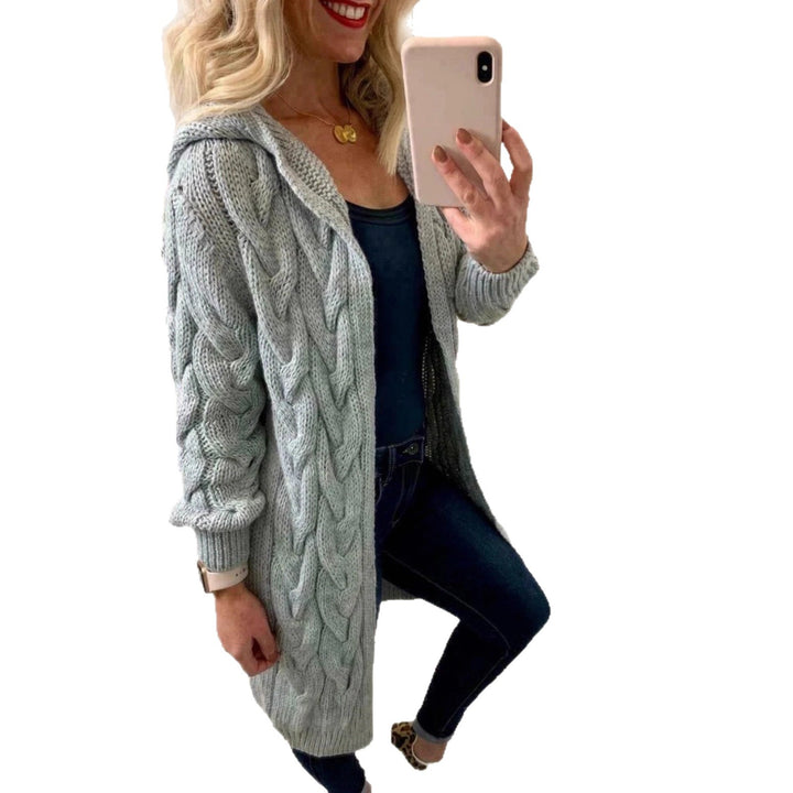 Knitted jacket for women with deep pockets and artistic weaving design Lune London
