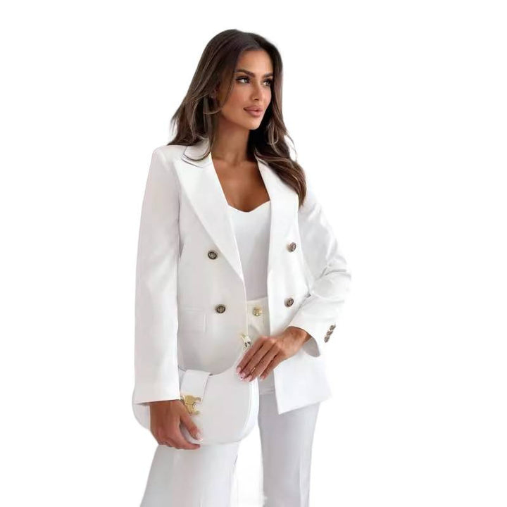 Elegant double-breasted women's jacket with gold buttons Lune London