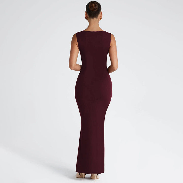 Women's Figure-hugging Evening Dress with Square Neckline and Elegant Draping Lune London