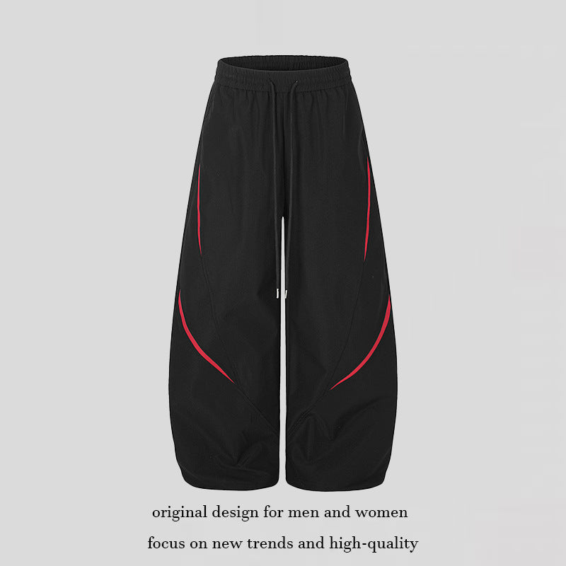 Women's Extra Wide Palazzo Training Pants in Tech Look with Drawstring Waistband and Curved Side Inserts Amarae
