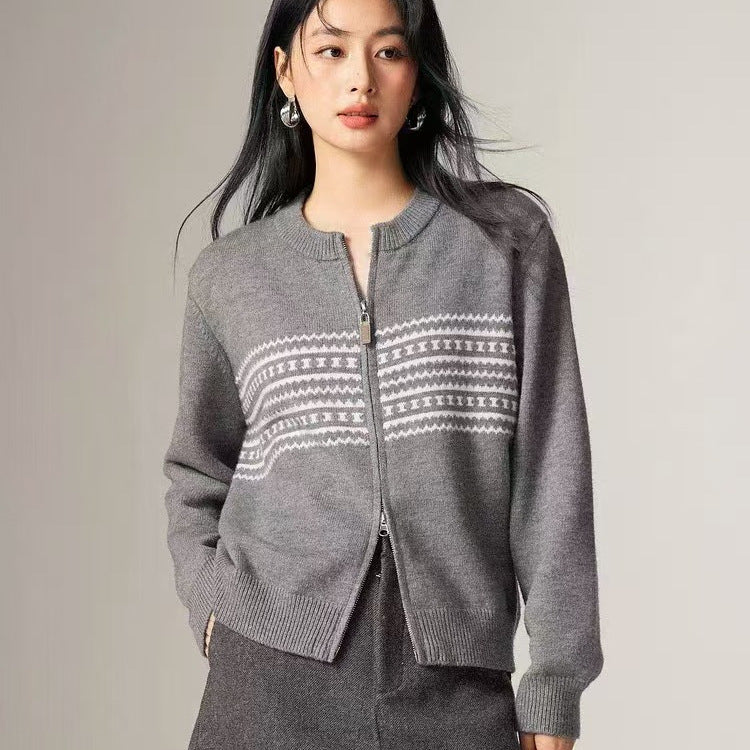 Cardigan zippé pour femme avec fermeture éclair et motif nordique Chic & Stil