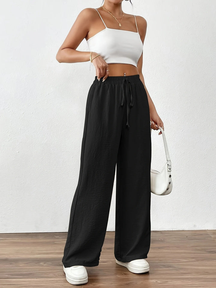 Pantalons larges en chiffon pour femmes avec taille élastique et cordon de serrage Chic & Stil