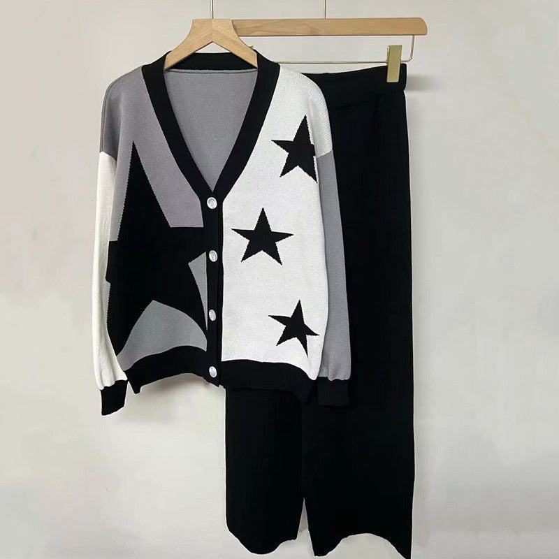 Lune London striking star-pattern women's knit set with button details