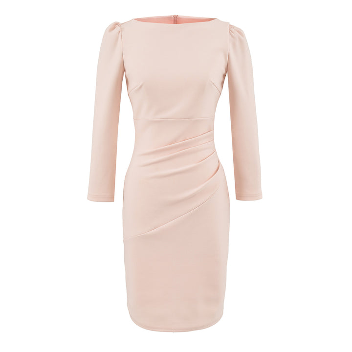 Women Figure-hugging Midi Dress with Gathered Wrap Look and Long Sleeves Amarae