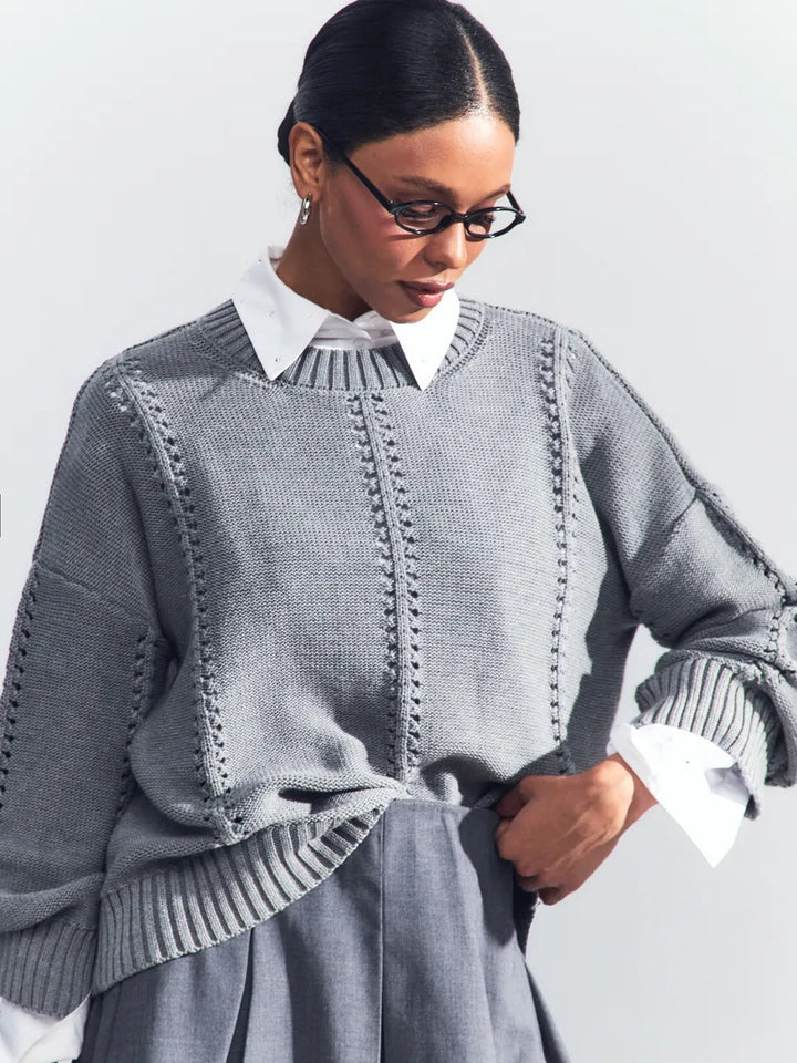 Chunky knit sweater for women with airy details and dropped shoulders Lune London