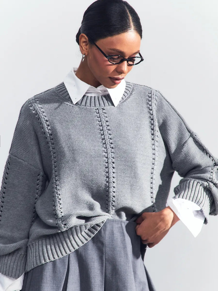 Pull en tricot décontracté pour femmes avec motif en dentelle fine et manches larges Chic & Stil