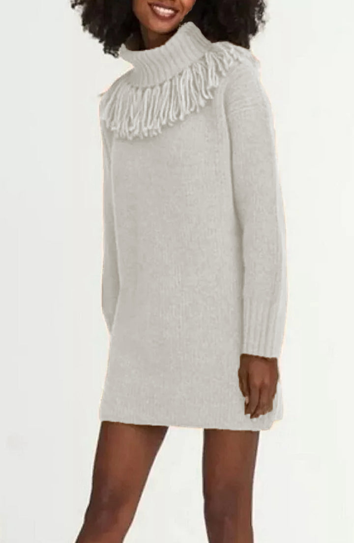 Knit dress for women with fringed collar and ribbed sleeves Lune London