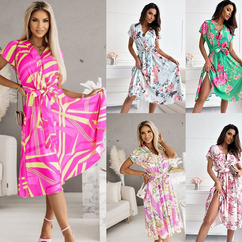 Floral print wrap dress for women with side slit Lune London