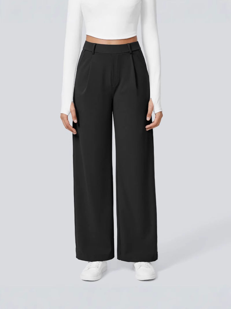 Ladies Elegant High-Waist Palazzo Pants with Front Pleats and Side Pockets Amarae
