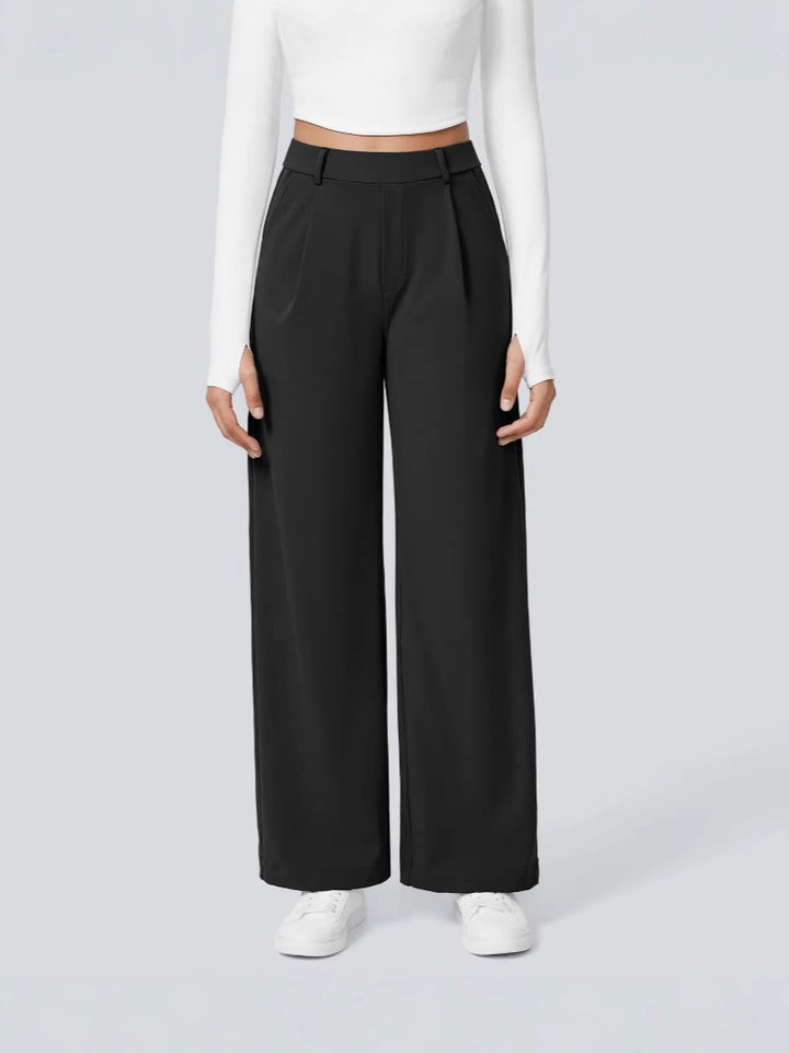 Ladies Elegant High-Waist Palazzo Pants with Front Pleats and Side Pockets Amarae
