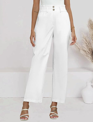 Wide Palazzo Trousers for Women with Elastic Waist and Practical Button Details Amarae