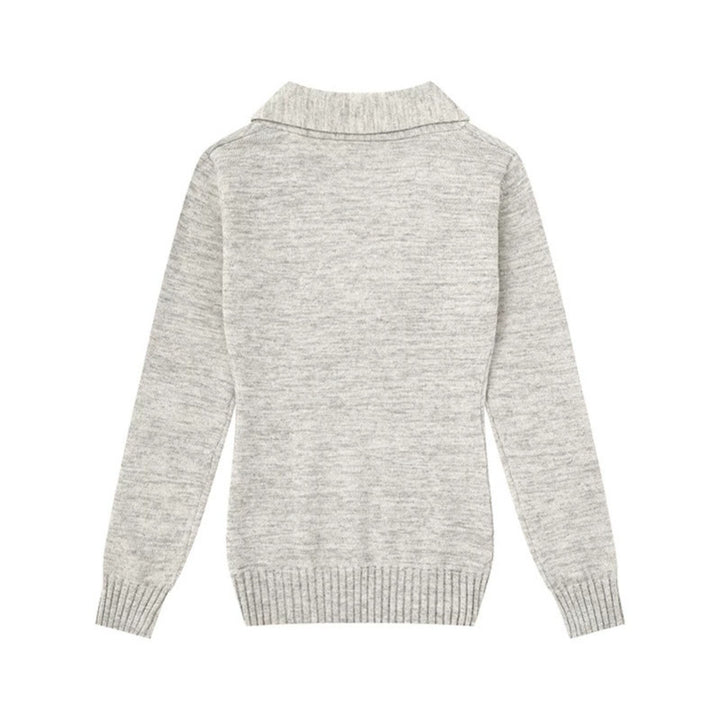Women’s fine knit pullover with shawl collar, V-neck and decorative buttons Amarae