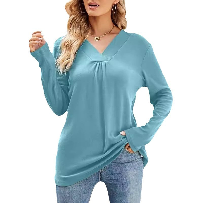 Long sleeve V-neck blouse for women with asymmetrical cut Lune London