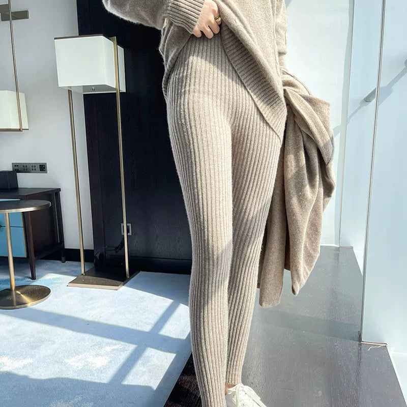 Ribbed leggings for women with high waist and fine texture Lune London