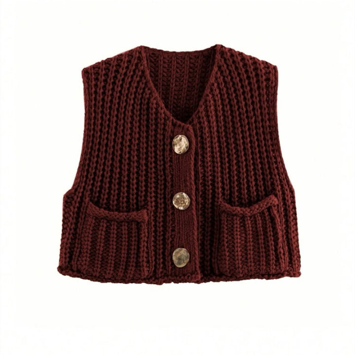 Knitted ladies' vest with golden buttons and pockets Lune London