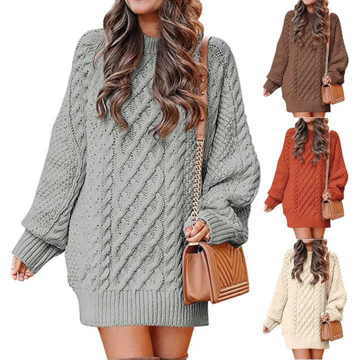 Thick knitted sweater for women with voluminous sleeves and a decorative twisted pattern Lune London