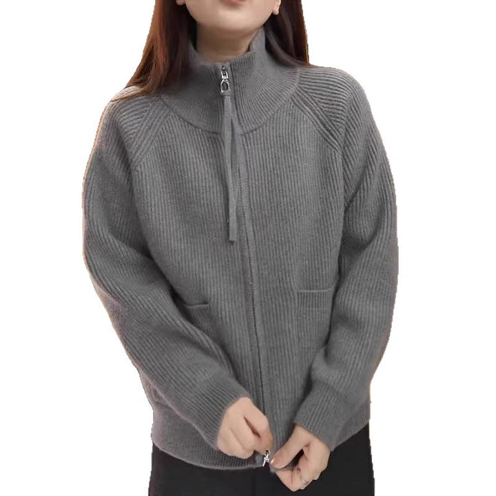 Pull décontracté zippé pour femmes avec motif côtelé texturé Chic & Stil