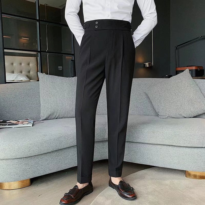 Elegant high-waisted suit pants for men with double button details Lune London
