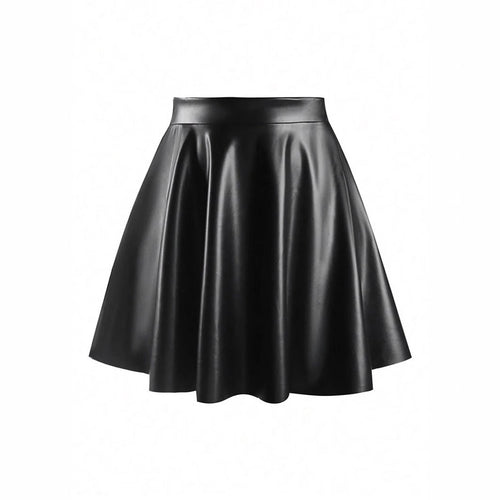 Women's Faux Leather Party Skirt with Flared Hem and High Waist Amarae