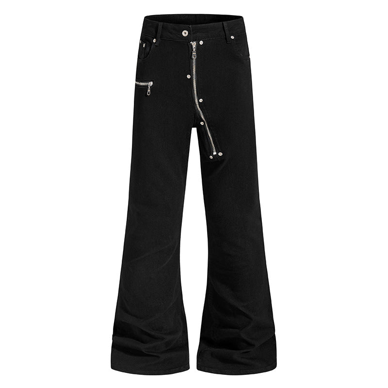 Women’s flared trousers with high waist, asymmetrical front zipper and utility details Amarae
