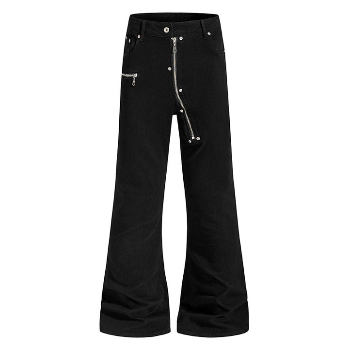 Women’s flared trousers with high waist, asymmetrical front zipper and utility details Amarae