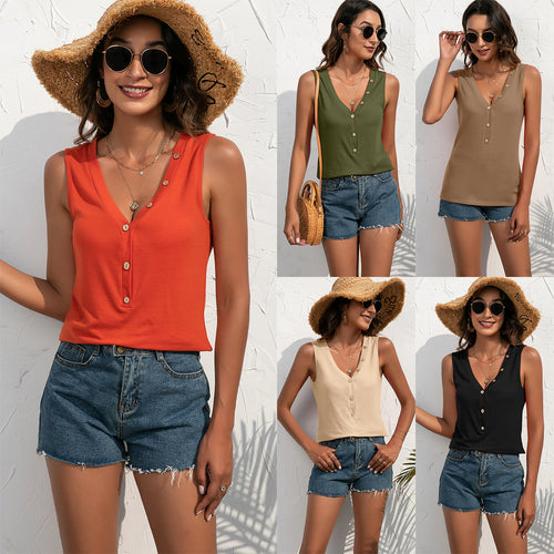Sleeveless tank top for ladies with button details Amarae