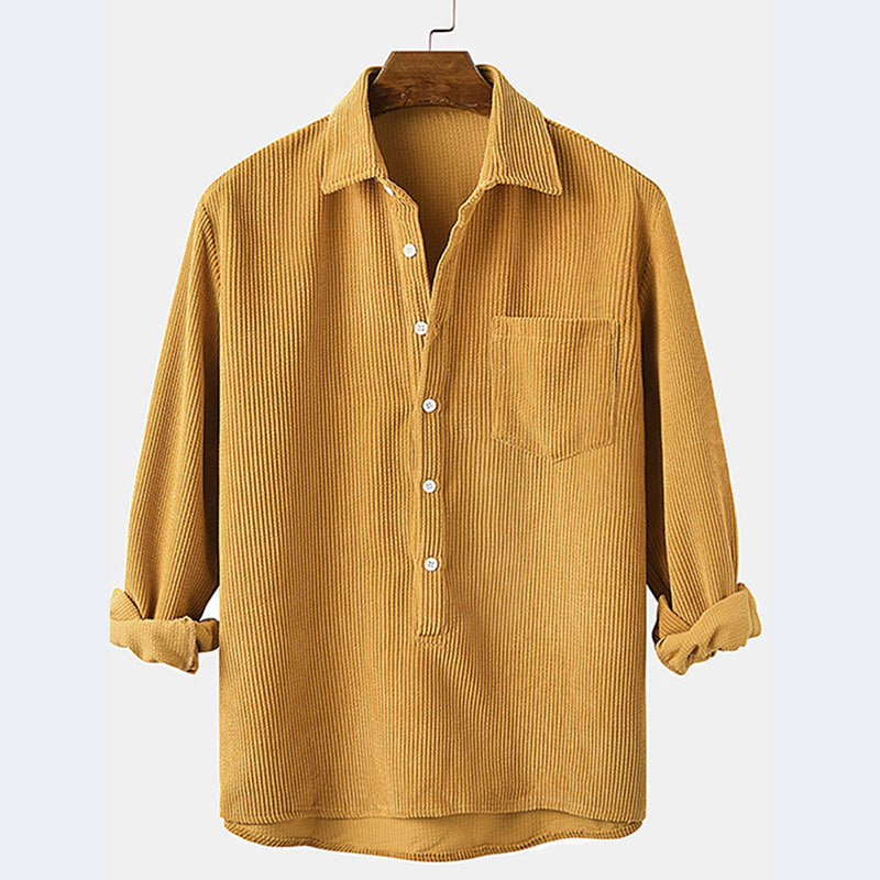 Men's long sleeve Henley shirt with textured fabric and chest pocket Lune London