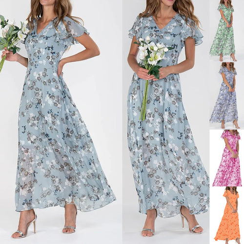Chic and Stylish Floral Chiffon Maxi Dress for Women