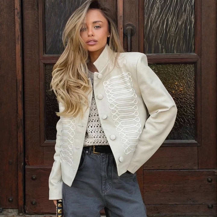 Women's short jacket in military style with decorative cord embellishment and stand-up collar Amarae