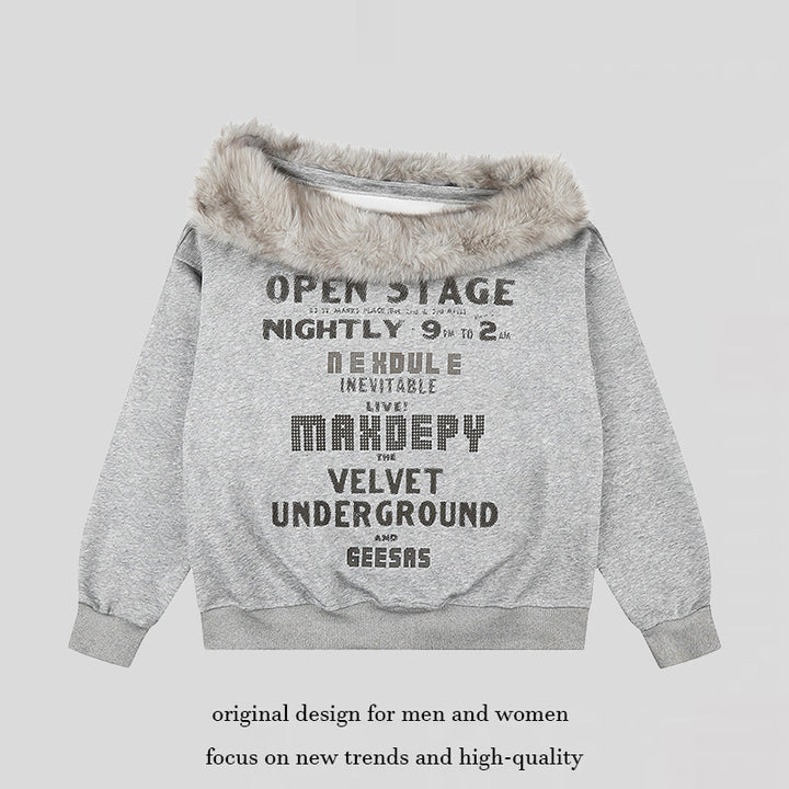Women's oversized sweatshirt with faux fur collar, soft inner lining and typographic statement print Amarae
