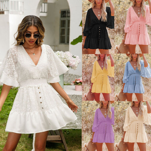 Amarae Lace Bell Sleeve Wrap Dress