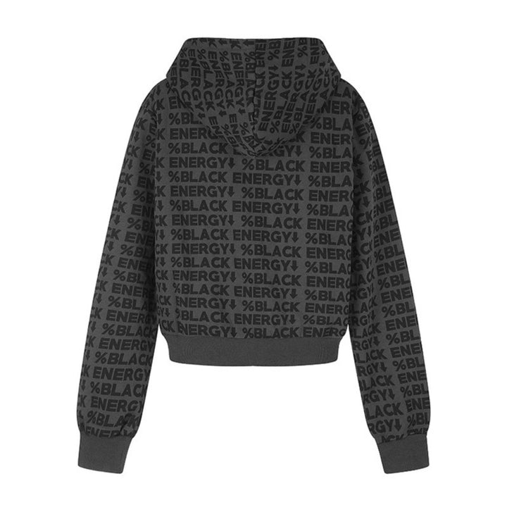 Women short zip hooded jacket with allover logo print and elastic ribbed hem Amarae