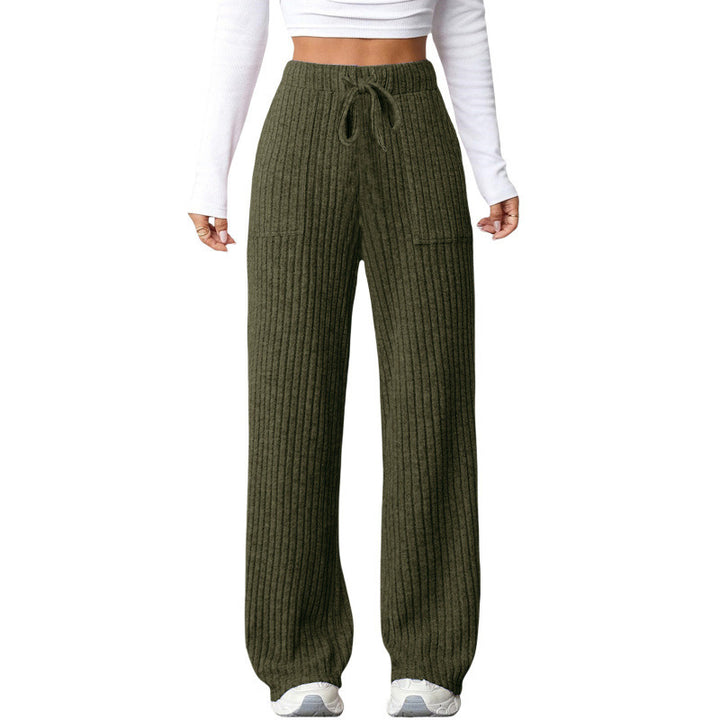 Ladies Wide Ribbed Lounge Pants with Drawstring and Patch Pockets Amarae