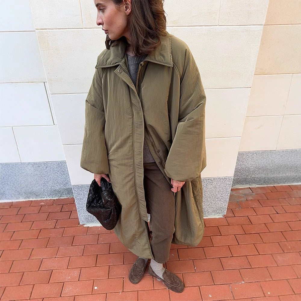 Women's oversized padded cocoon coat with concealed button placket and dropped shoulders Amarae